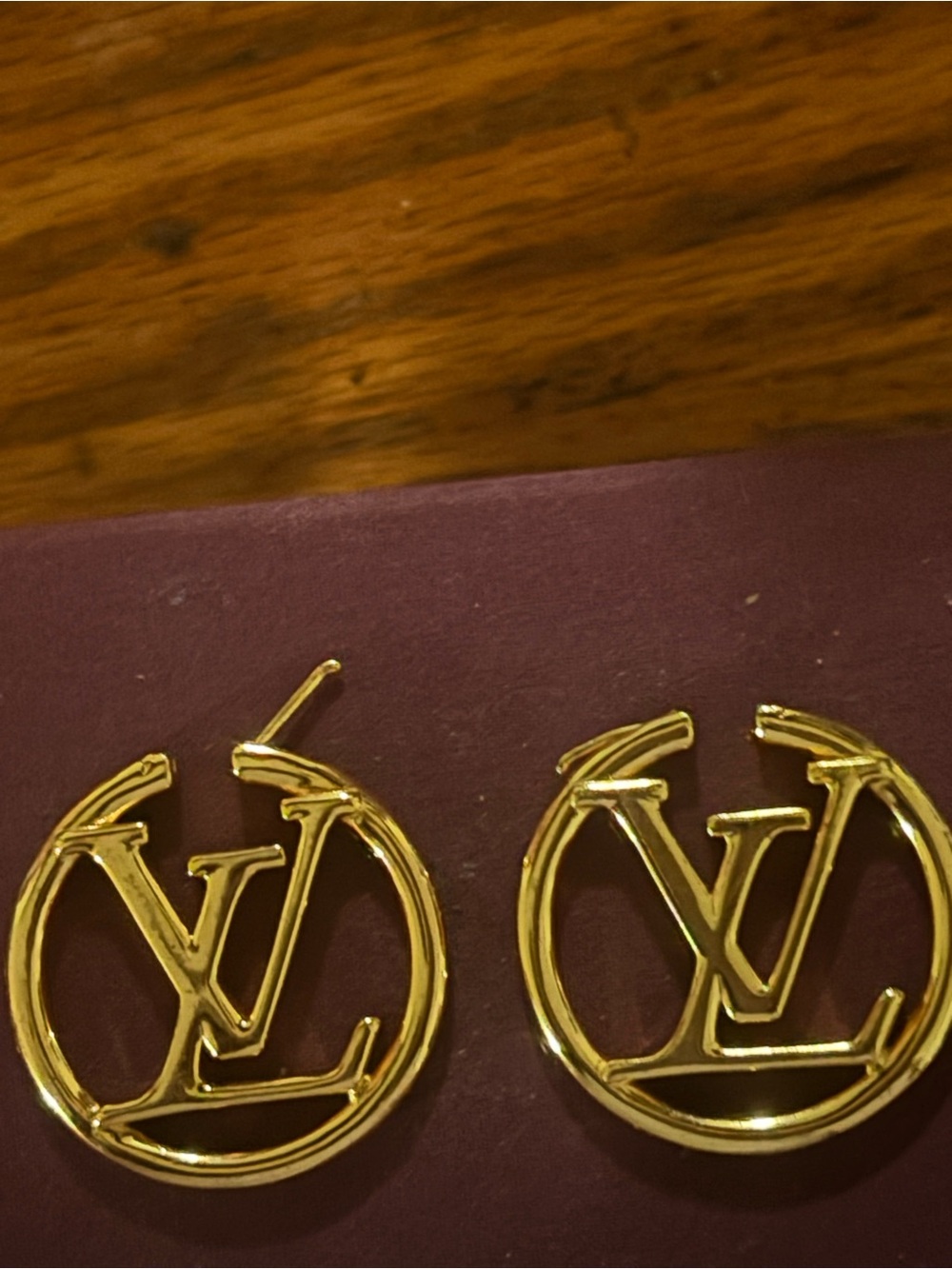 Gold LV Monogram Circle Stud Earrings - Fashion Jewelry